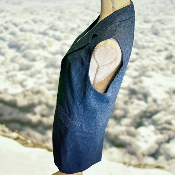 MICHAEL Michael Kors Linen-Blend Collared Longline Vest in Indigo Blue Size 6 - Picture 5 of 12